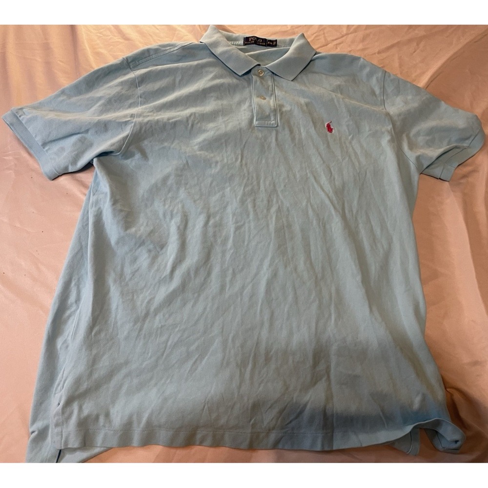 Polo Ralph Lauren Mens 2XL Blue Cotton Short Sleeve Vintage 90s Polo Shirt XXL
